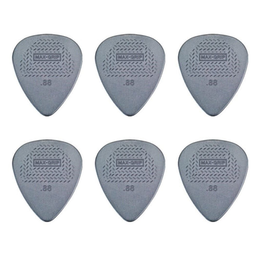 6 x Dunlop Max Grip Nylon 0.88mm Gauge Grey Guitar Picks 499R