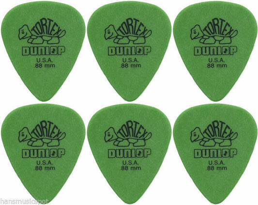 6 x Jim Dunlop Tortex Standard .88MM Gauge Guitar Picks Plectrums, Green