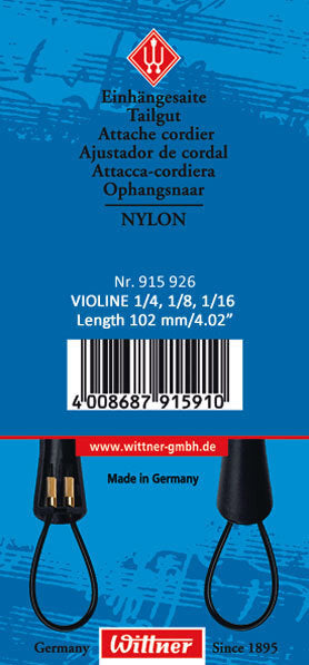 Wittner Nylon Tailpiece Hanger for Violin 1/4, 1/8, 1/16 - 102 mm Length