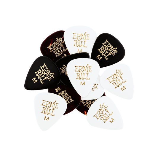 Ernie Ball 12-Piece Medium Assorted Color Cellulose Guitar Picks Bag, 0.72mm Size