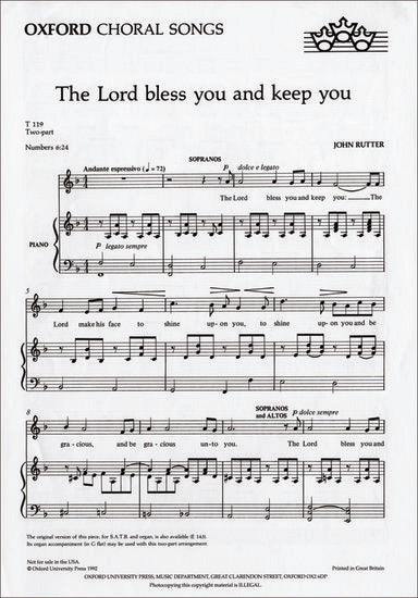 The Lord Bless You and Keep You 2 SA & Piano Choral Sheet Music