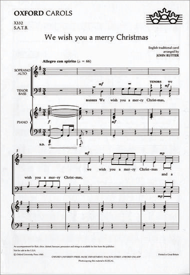 We Wish You a Merry Christmas SATB Piano