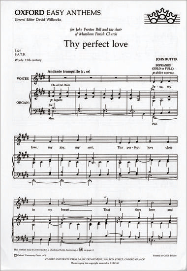 Thy Perfect Love SATB/Organ Choral Sheet Music
