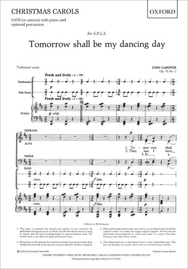 Tomorrow Shall Be My Dancing Day SATB/Piano Choral Sheet Music
