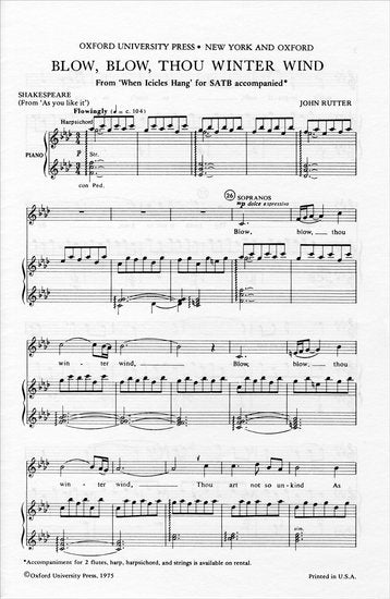 Blow Blow Thou Winter Wind SSATB/Piano Choral Sheet Music