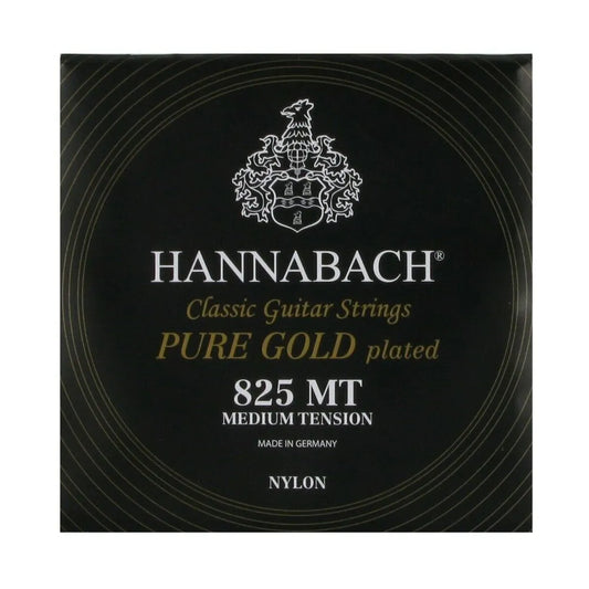 Hannabach 825MT Pure Gold Classical Guitar String Set - Medium Tension, 24K Gold-Plated Basses, Nylon Trebles, Long Lifetime