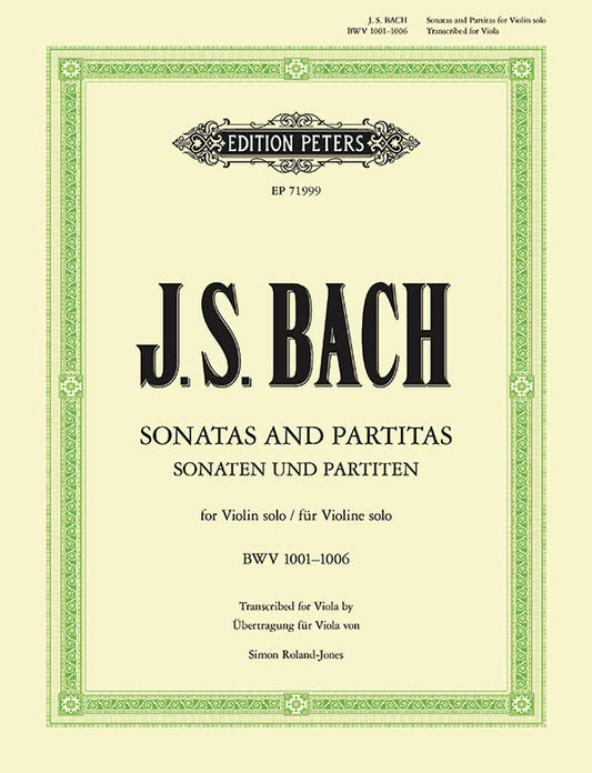 Bach J S Sonatas & Partitas BWV 1001-1006 for Viola Solo - Peters EP71999