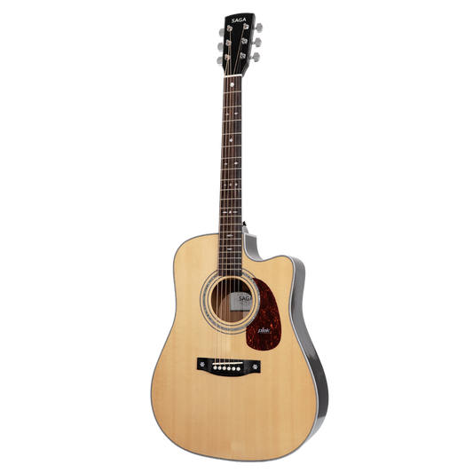 Saga A1DCE-PRO Solid Spruce Sapele Acoustic-Electric Guitar with Fishman Pickup System and High-End Brown Case