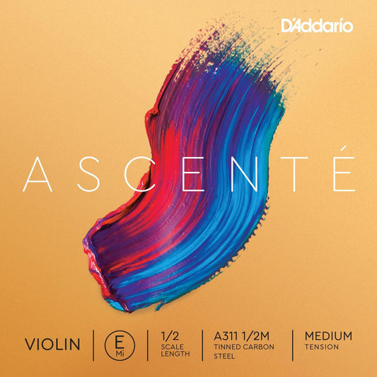 D'Addario Ascente Violin E String, 1/2 Scale, Medium Tension