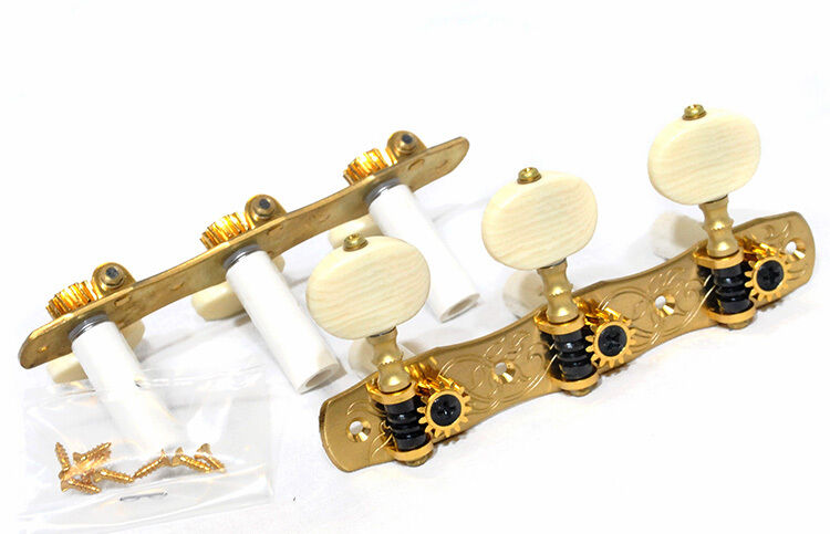 Gotoh 35G1800 Classical Guitar Tuning Machines 3+3 Solid Brass Finish with Oval Ivoroid Buttons