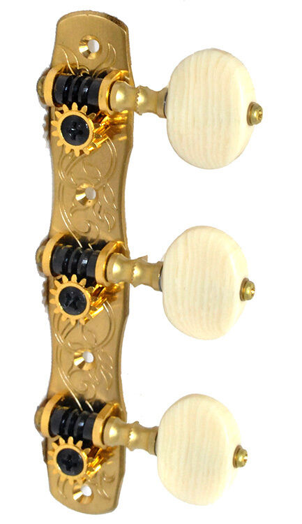 Gotoh 35G1800 Classical Guitar Tuning Machines 3+3 Solid Brass Finish with Oval Ivoroid Buttons — view 2