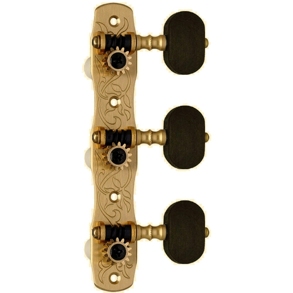 Gotoh 35G1800 Classical Guitar Tuning Machines 3+3 Solid Brass Finish with Oval Ebony Buttons