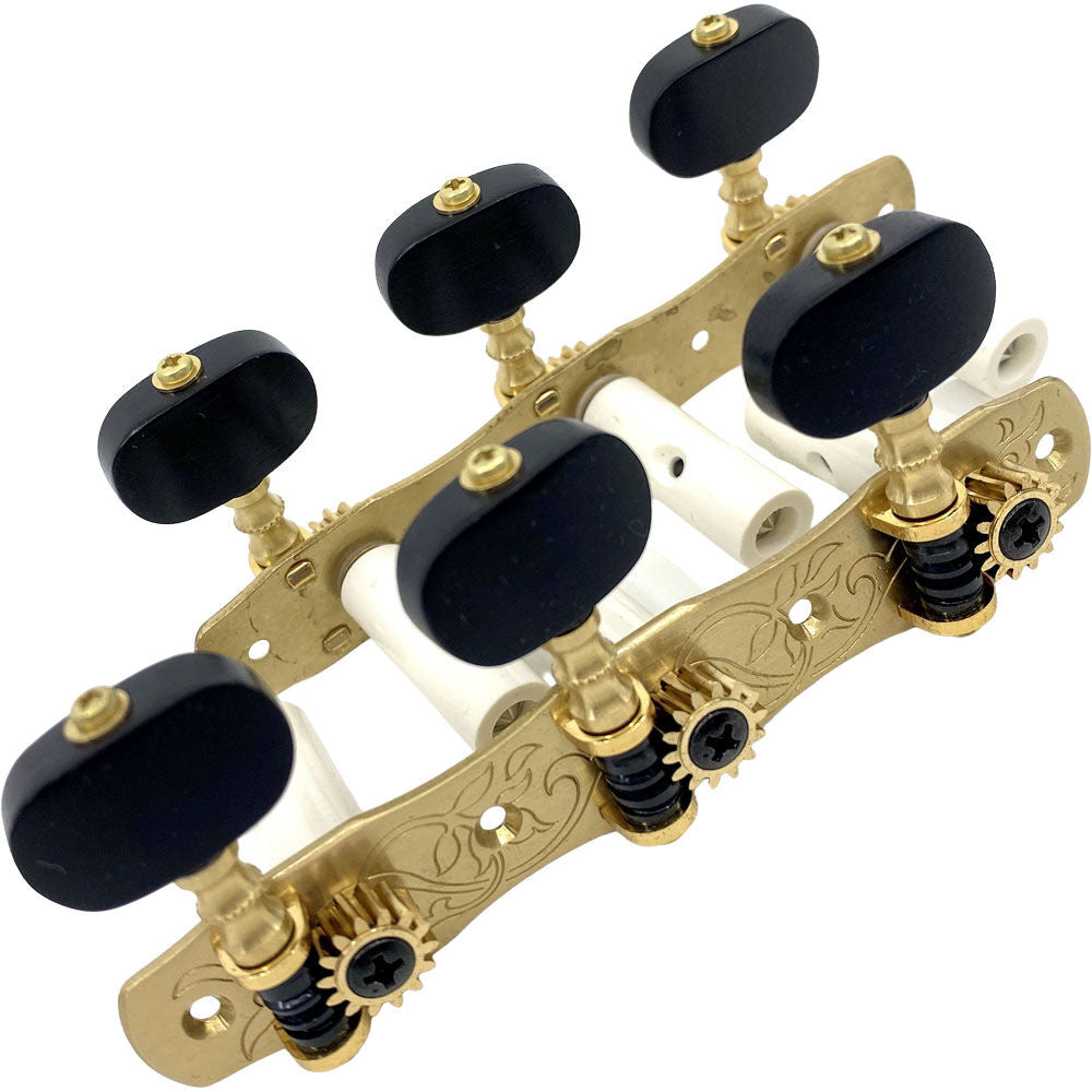 Gotoh 35G1800 Classical Guitar Tuning Machines 3+3 Solid Brass Finish with Oval Ebony Buttons — view 2
