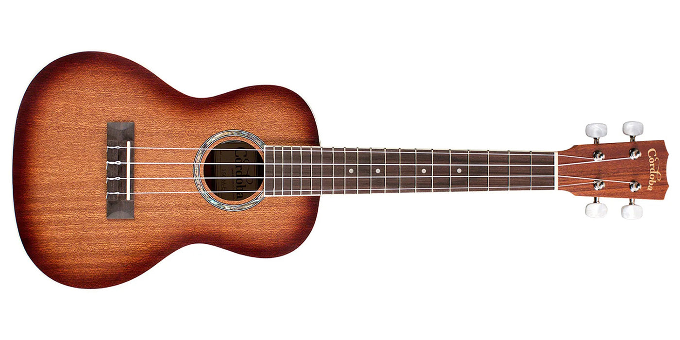 Cordoba 15CM-E Concert Acoustic-Electric Ukulele with Mahogany Body in Edge Burst