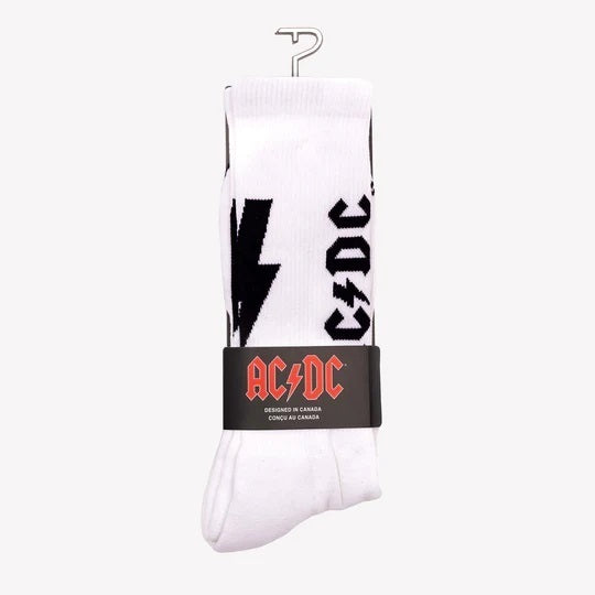 Perris Licensed AC/DC "Lightning Strikes" Large Crew Socks - White (1-Pair)