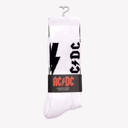 Perris Licensed AC/DC "Lightning Strikes" Large Crew Socks - White (1-Pair)