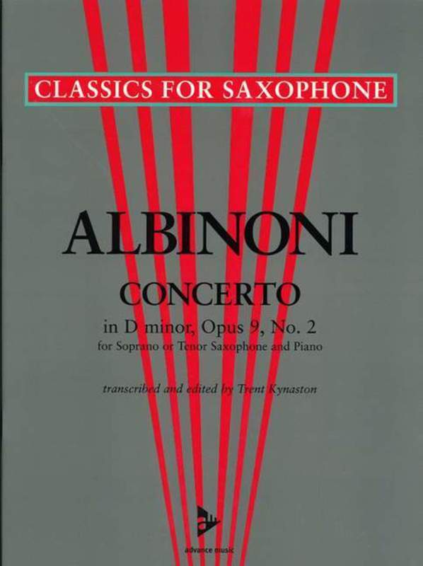 Albinoni - Concerto D Min Op 9 No 2 Sop Or Tenor Saxophone/Piano (Softcover Book)