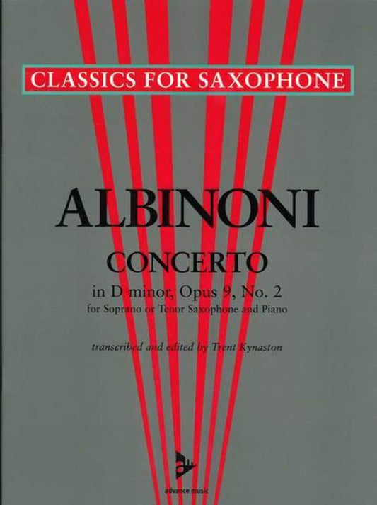 Albinoni - Concerto D Min Op 9 No 2 Sop Or Tenor Saxophone/Piano (Softcover Book)
