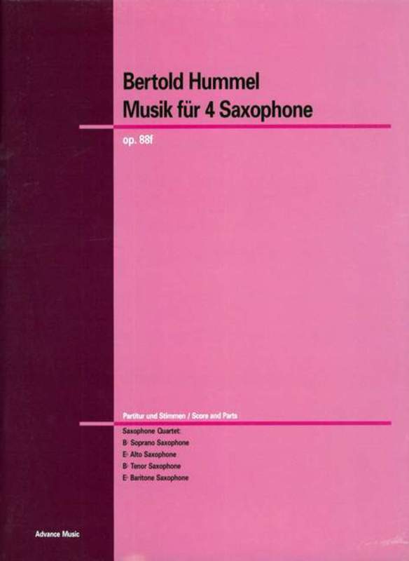 Music For 4 Saxophones SATB Or Aatb Saxes Score/Parts