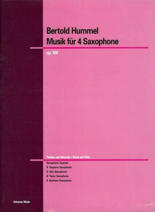Music For 4 Saxophones SATB Or Aatb Saxes Score/Parts
