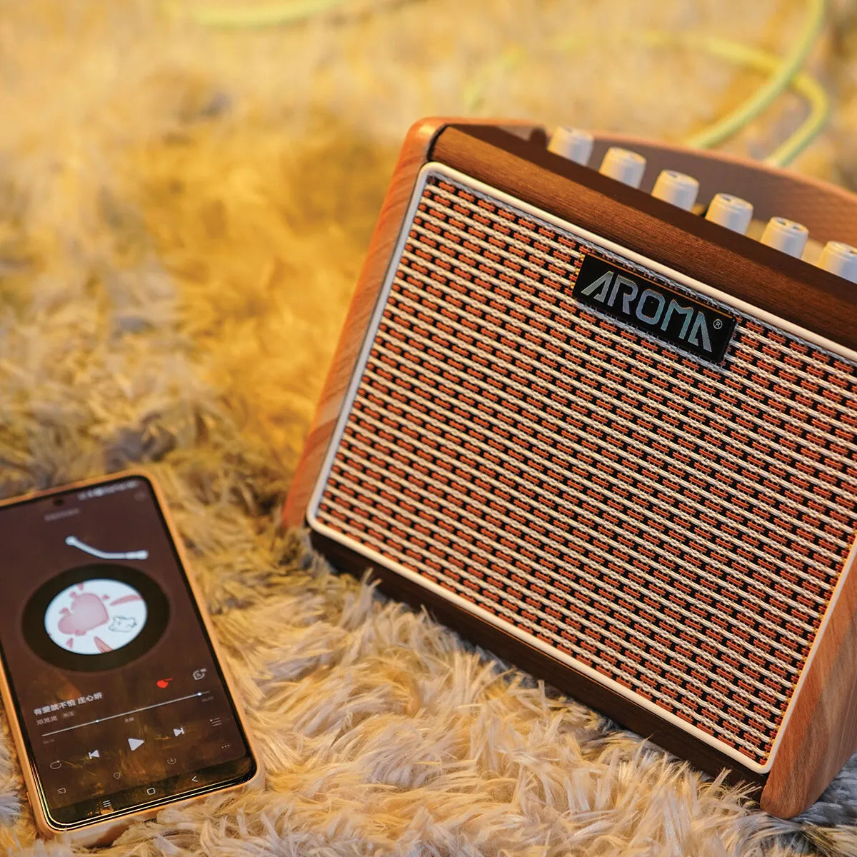 Aroma 15W Acoustic Guitar Amplifier with Drum Machine, Mic Input, Bluetooth, Rechargeable Battery [AG-15AML] — view 5