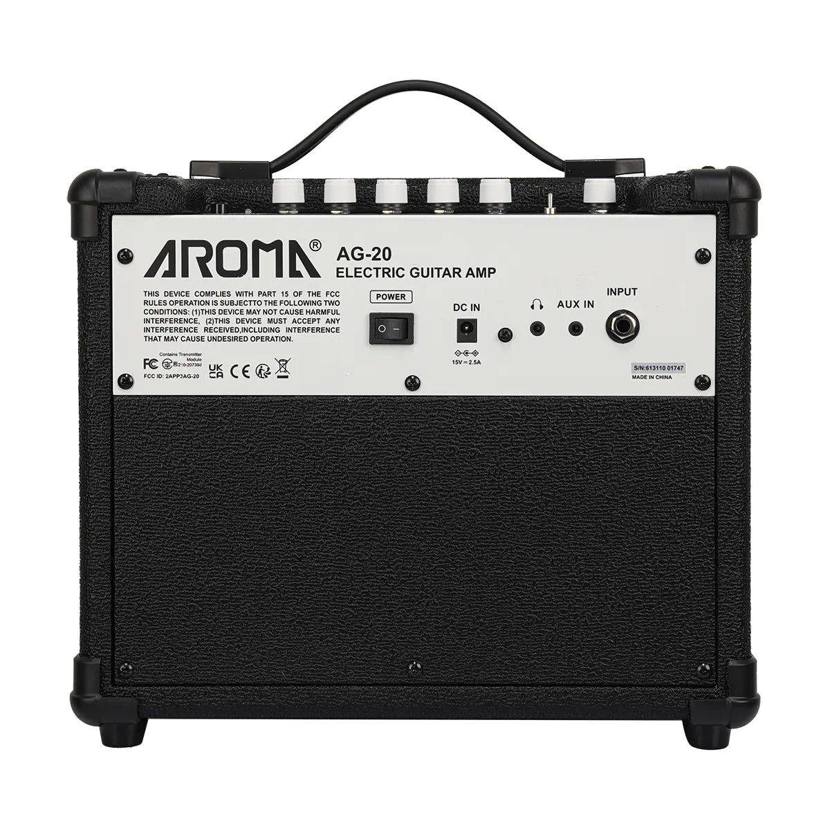 Aroma AG-20 Black 20W Electric Guitar Amplifier with Bluetooth, Digital Effects, and 3-Band EQ — view 4