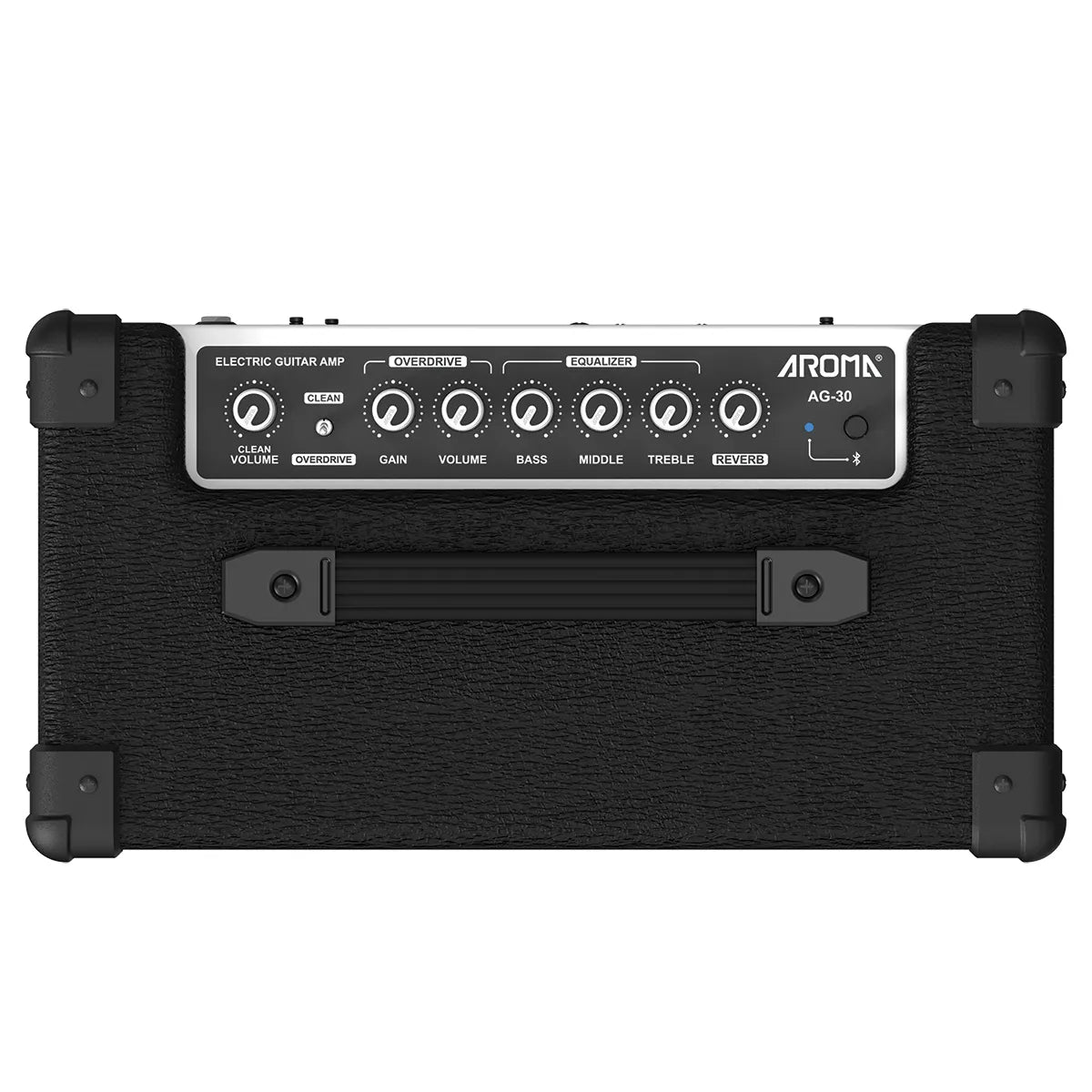 Aroma AG-30 Black 30W Electric Guitar Amplifier with Bluetooth, 8" Speaker, Clean/Overdrive Channels, Digital Reverb, 3-Band EQ — view 4