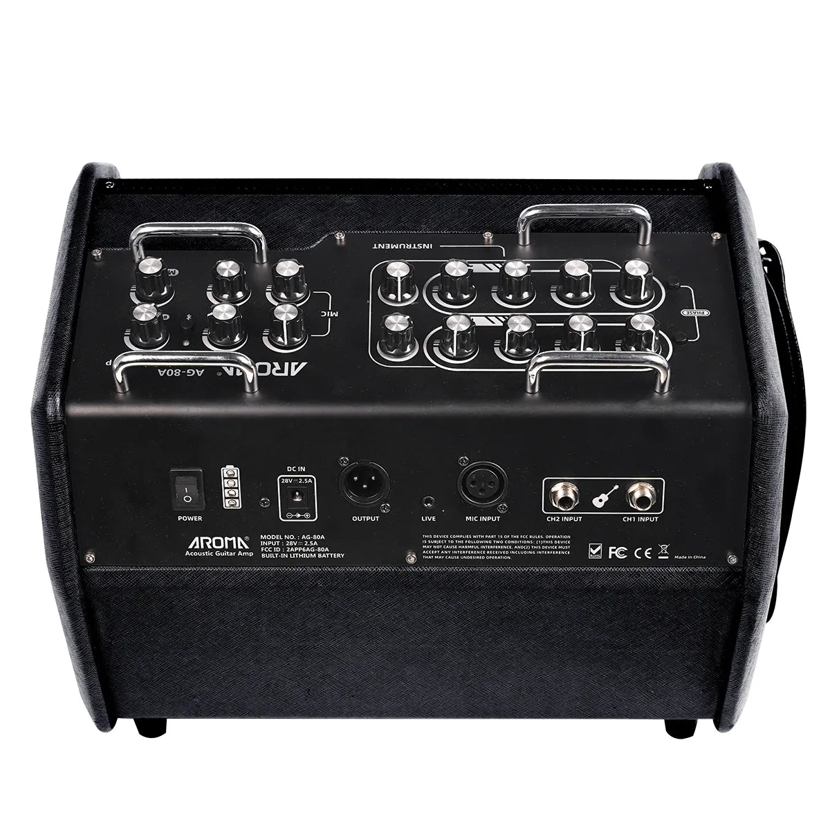 Aroma 80W Acoustic Guitar Rechargeable Amplifier with Bluetooth and Gig Bag [AG80A] — view 3