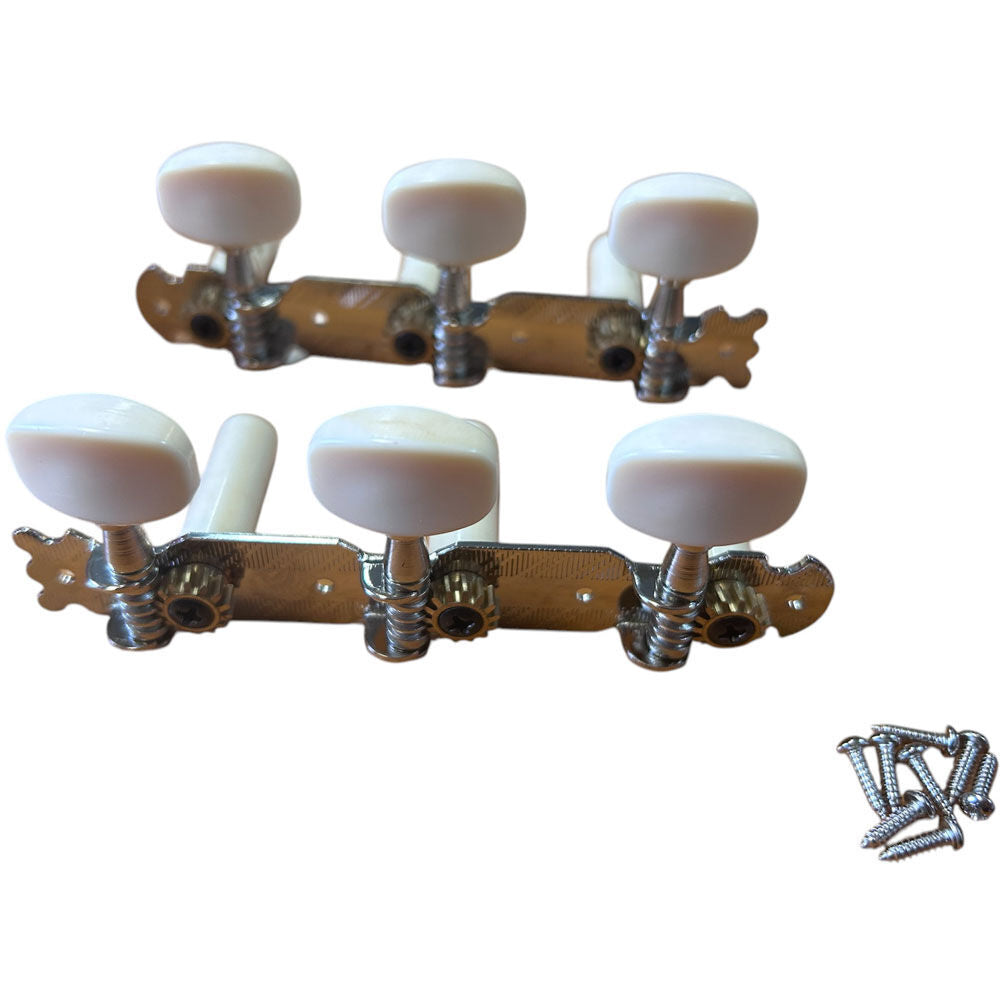 Maxtone Classical Guitar Tuning Machines Nickel Finish 3+3 with Oval White Buttons — view 2