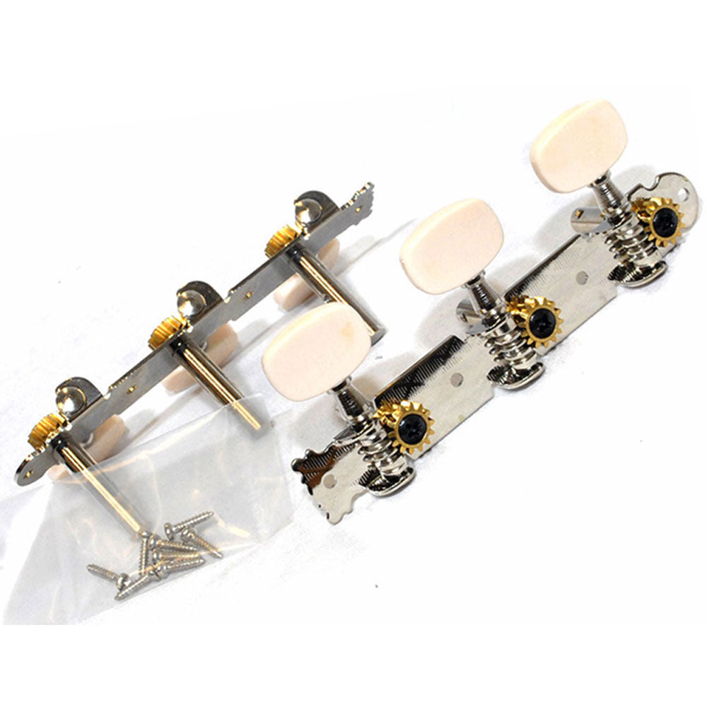 Maxtone Nickel Finish Acoustic Tuning Machines (3+3) with Oval White Buttons