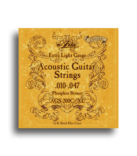 Aria Coated Phosphor Bronze Extra Light Gauge Acoustic Guitar String Set 10-47