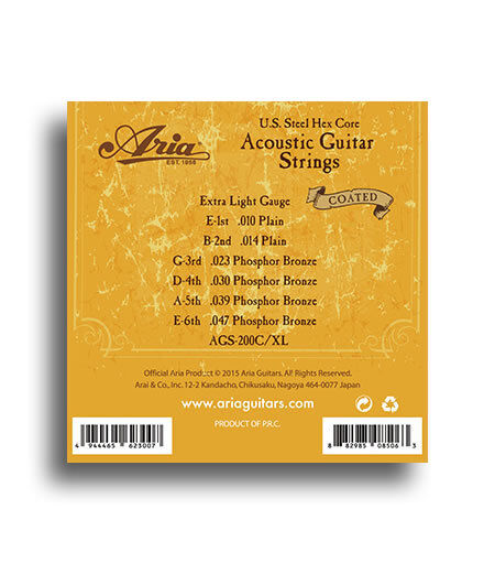 Aria Coated Phosphor Bronze Extra Light Gauge Acoustic Guitar String Set 10-47 — view 2