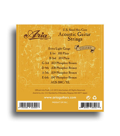 Aria Coated Phosphor Bronze Extra Light Gauge Acoustic Guitar String Set 10-47 — view 2