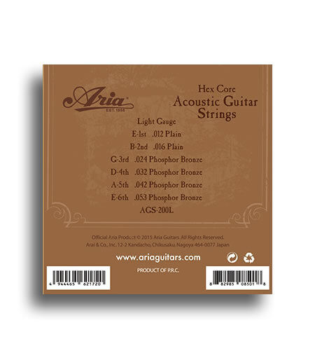 Aria Phosphor Bronze Light Gauge Acoustic Guitar String Set 12-53 — view 2