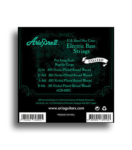 Aria Electric Bass Regular Gauge Long Scale Coated String Set 45-105 Nickel Plated Steel — view 2