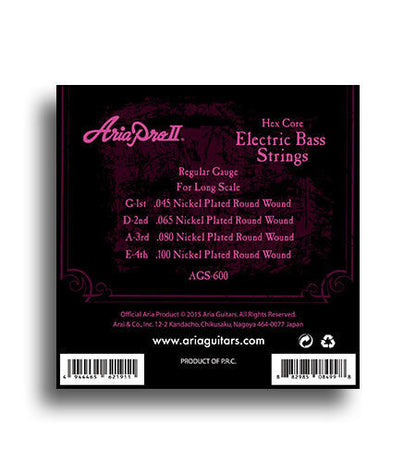 Aria Electric Bass Regular Gauge Long Scale String Set 45-100 Nickel Plated Steel — view 2