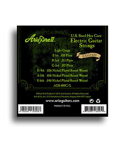 Aria Electric Guitar Light Gauge Coated String Set 10-46 Nickel Plated Steel — view 2