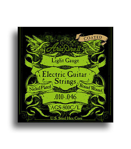 Aria Electric Guitar Light Gauge Coated String Set 10-46 Nickel Plated Steel