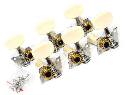 GT LA Series Classical Guitar Tuning Machines Nickel Finish White Buttons (3+3)