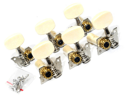 GT LA Series Classical Guitar Tuning Machines Nickel Finish White Buttons (3+3)