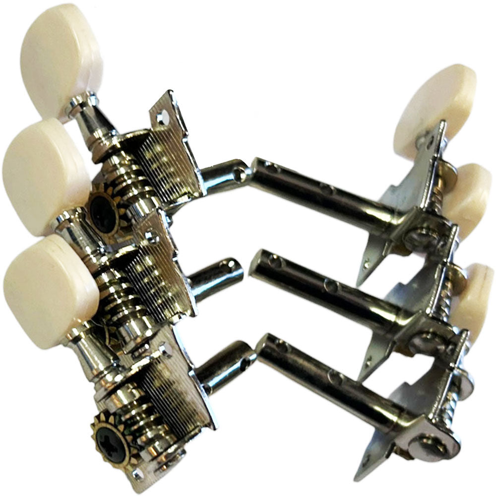 GT LA Series 3+3 Open Geared Tuning Machines Nickel Finish with White Buttons — view 3