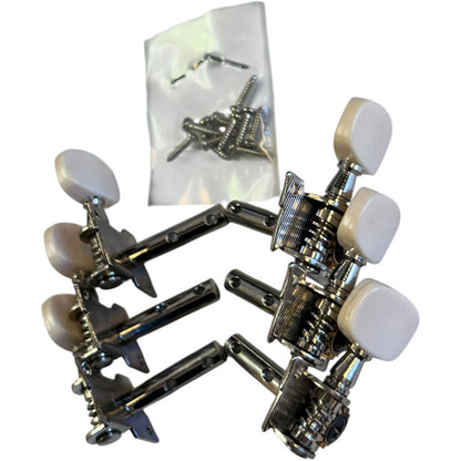 GT LA Series 3+3 Open Geared Tuning Machines Nickel Finish with White Buttons — view 4