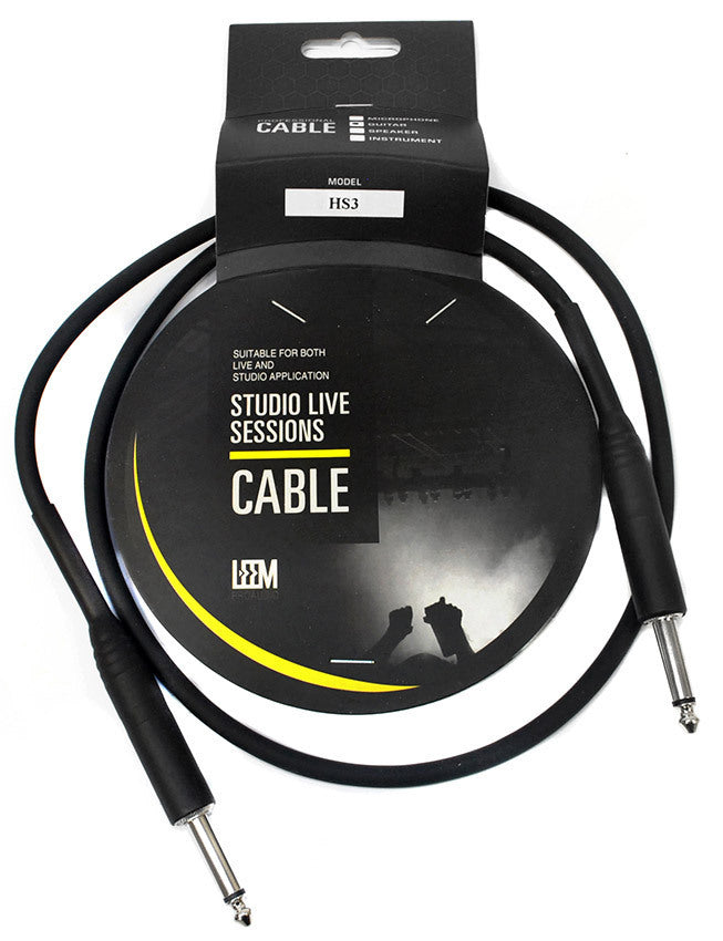 Leem 3ft Heatshrink Instrument Cable with 1/4" Straight Plugs and Nickel Plated Connectors
