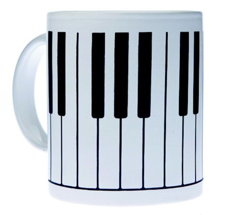 Large White Ceramic Mug with Music Keyboard Design