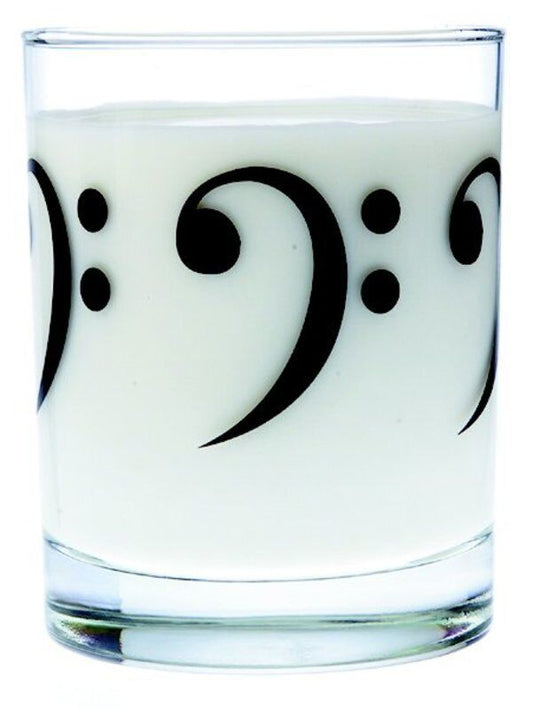 Glass Tumbler with Black Bass Clef Design