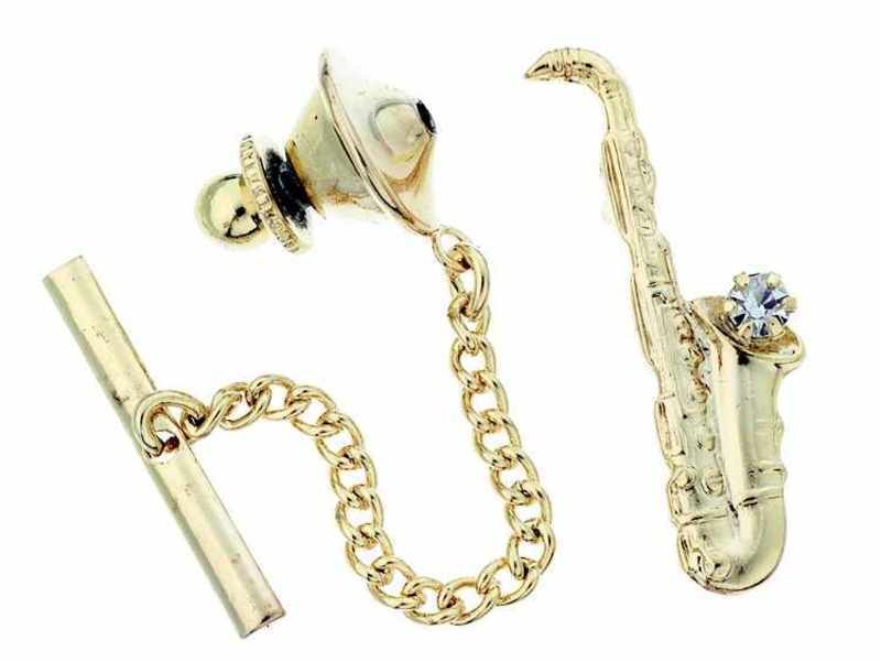 Tie Tack Saxophone 18Kt Gold/Austrian Crystal