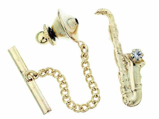 Tie Tack Saxophone 18Kt Gold/Austrian Crystal