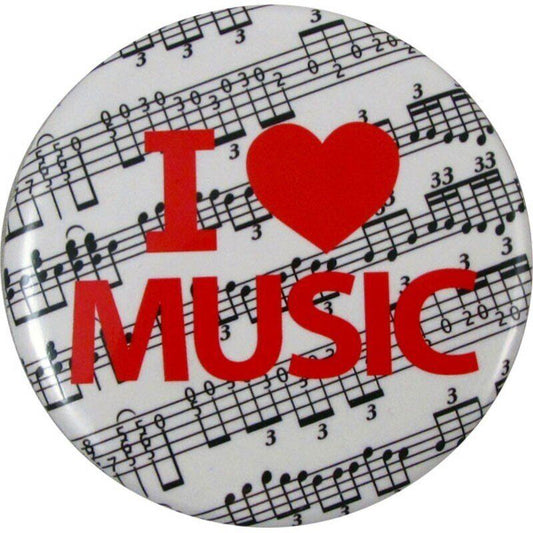 Large Tin Button - I Love Music