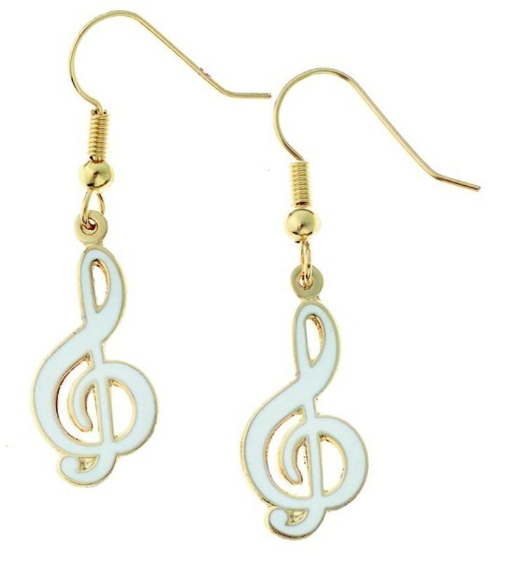 White Treble Clef Earrings 1.5" Long x 0.4375" Wide