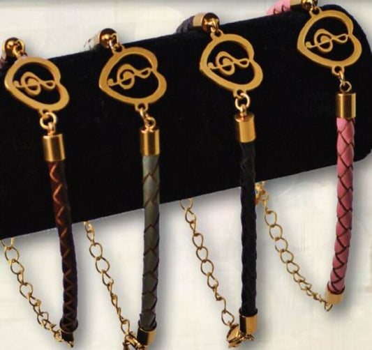 Heart Shape Charm Bracelet in Black Leather